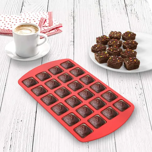 Miniatura 2 de SILIVO Mini sartén de silicona para brownie con divisores (paquete de 2) – Moldes de silicona antiadherente de 24 cavidades para bocados de brownie