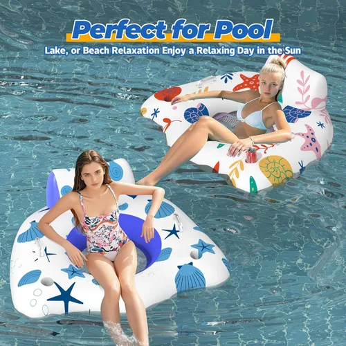Miniatura 2 de CACSPS Flotadores inflables de piscina para adultos, sillas flotantes con portavasos, flotadores de piscina resistentes para diversión acuática
