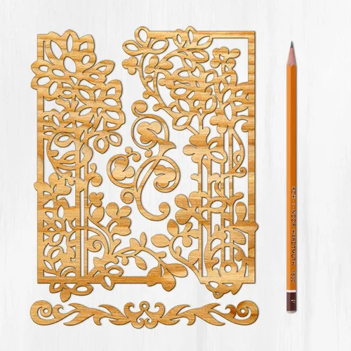 Miniatura 4 de Ajoure Lasercut Embelishments # Art Nouveau - Marcos de borde con patrón floral, chapa vintage, madera aglomerada, silueta de madera contrachapada