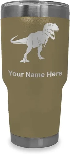 Miniatura 10 de LaserGram Vaso aislado al vacío de 20 onzas, dinosaurio Tiranosaurio Rex, grabado personalizado incluido (negro)