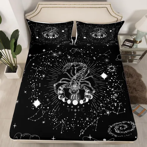Miniatura 18 de Erosebridal Aries - Sábanas bajeras de nebulosa hippie tamaño individual, sábanas psicodélicas de astrología del zodiaco psicodélico, funda de cama