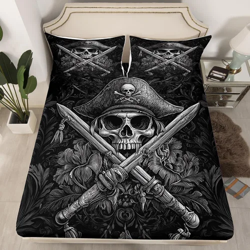 Miniatura 24 de Sábana bajera ajustable con estampado de guitarra, tamaño individual, protector de colchón con 1 funda de almohada, diseño de notas de partitura