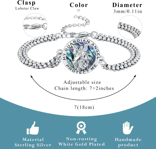 Miniatura 94 de Pulsera unisex de San Miguel/Cristóbal/Benedicto/Jude/José/Guadalupe/Ángel de la Guarda/Santa Muerte Pulsera de plata de ley 925 con cadena de doble