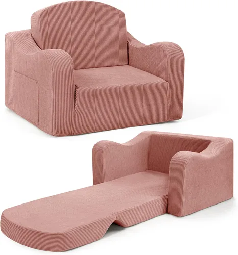 Miniatura 13 de aodisman Silla y sofá grueso y cómodo para niños, sofá plegable de felpa suave 2 en 1 para niños, sofá convertible a tumbona para niños pequeños