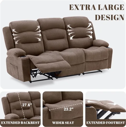 Miniatura 7 de Sofá reclinable extra grande con masaje y calor, sofá reclinable RV grande de 3 plazas para sala de estar, sofá reclinable pegado a la pared