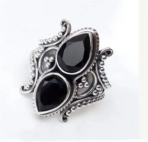 Miniatura 2 de Genuine Black Onyx Ring * 925 Sterling Silver * Handmade Ring * Pear Shape Gemstone Ring * Huge Onyx Ring * Pear Black Onyx Designer Ring * Birthday
