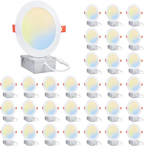 Miniatura 10 de Paquete de 40 luces LED empotrables ultrafinas de 4 pulgadas con caja de conexiones -5CCT 2700K/3000K/3500K/4000K/5000K seleccionables, 9W 720LM