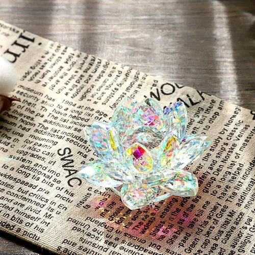 Miniatura 7 de OwnMy Figuras de flor de loto de cristal brillante de 3 pulgadas, adorno decorativo de flor de loto, decoración de loto Feng Shui, pisapapeles