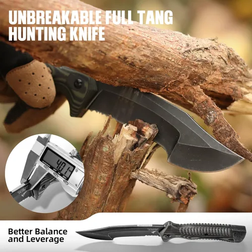 Miniatura 3 de ZUNE LOTOO Cuchillo táctico de hoja fija de espiga completa para hombres, cuchillo Bowie de 9.4 pulgadas con funda Kydex y mango G10, cuchillos