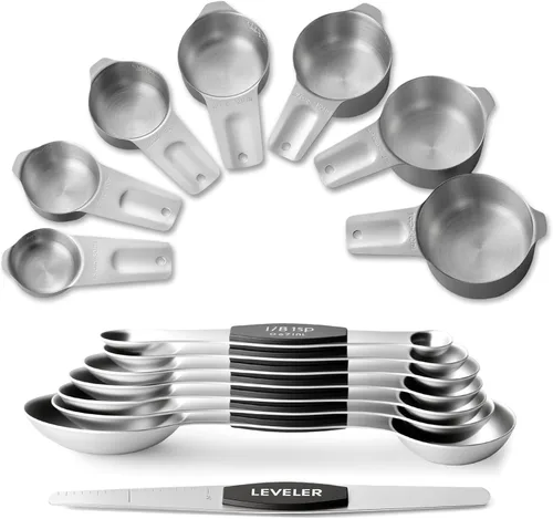 EWFEN - Juego de tazas y cucharas medidoras de acero inoxidable, tazas y cucharas medidoras de anidación, cabe en tarros de especias para hornear y