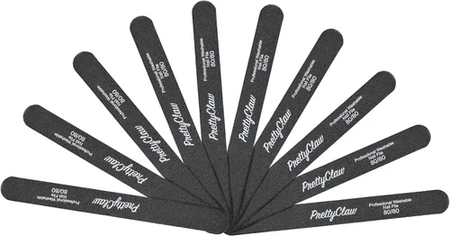 Miniatura 5 de PrettyClaw 10 limas de uñas profesionales de grano 80/80, lima de uñas acrílicas rectas negras, centro de plástico, tablero de esmeril de doble