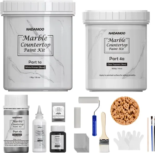 NADAMOO - Kit de pintura para encimera de mármol blanco para cocina y baño, kit de reacabado para encimera que cubre hasta 35 pies cuadrados.