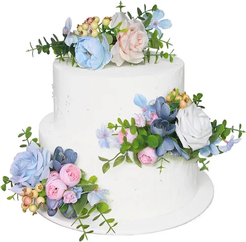 Miniatura 21 de Rinlong 3 piezas de decoración de pastel de flores azules para bebé, decoraciones de pastel, topper de pastel para boda, decoración de pastel
