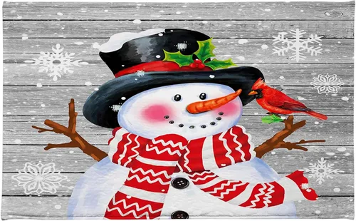 Miniatura 17 de LB Tapete de baño de muñeco de nieve de Navidad para baño, copos de nieve blancos de vacaciones de invierno sobre tablas de madera gris rústicas