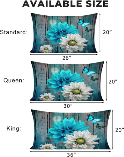 Miniatura 5 de Juego de 2 fundas de almohada florales de tamaño estándar, fundas de almohada de microfibra suave y transpirable con cierre de sobre, fundas