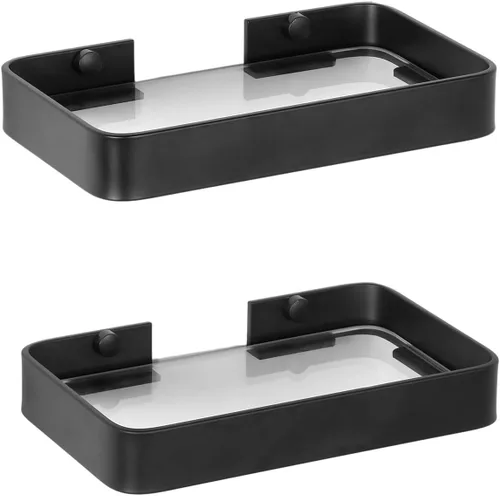 Z metnal Estantes pequeños de vidrio para baño, estante flotante negro mate, mini organizador de estantes de pared, montado en la pared (vidrio