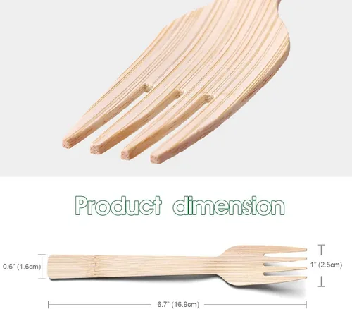 Miniatura 2 de BANBU Utensilios de bambú desechables - 100 tenedores de bambú desechables 100% compostables, biodegradables, renovables, naturales tenedores