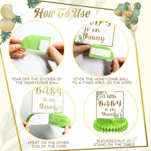 Miniatura 6 de Weecent Centros de mesa de nido de abeja para baby shower, 9 piezas, decoración verde salvia, centro de mesa de fiesta, fiesta de cumpleaños de niño