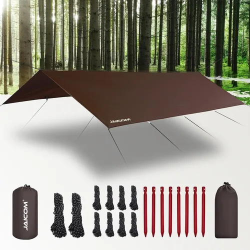 Miniatura 10 de JAICOM Lona Impermeable para Acampar - Toldo para Lluvia de Hamaca de 10X10 pies, Ultraligera y Portátil con Protección UV, Lona para Mochilero
