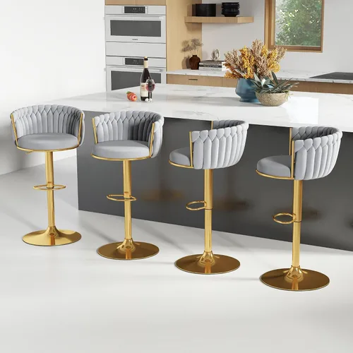 Miniatura 43 de ABET Taburete de Bar Dorado 1UN, Taburetes Giratorios de Terciopelo, Taburetes de Altura Ajustable con Respaldo Tejido, Taburetes de Cocina Modernos