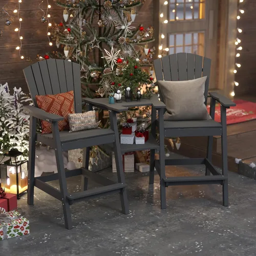 Miniatura 14 de Juego de 2 sillas altas Adirondack de Patio Kingdom, sillas de cubierta de HDPE con bandejas conectadas y agujero para sombrilla, taburetes de bar