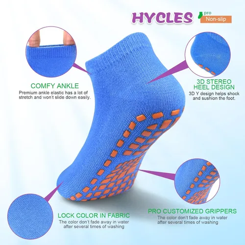 Miniatura 2 de HYCLES Calcetines antideslizantes para niños y niñas, calcetines adhesivos para el tobillo, calcetines antideslizantes para niños, 6 pares