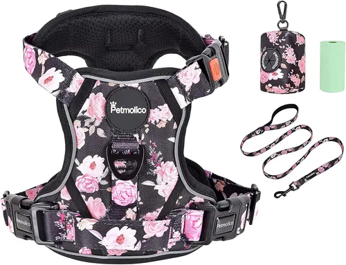 Miniatura 22 de Petmolico Juego de arnés para perro sin tirones con accesorio de correa, asa de fácil control, chaleco reflectante para razas pequeñas, chaleco