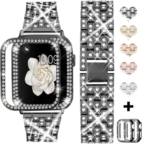 Miniatura 2 de Bekomo Compatible for Apple Watch Ultra Band 49mm 46mm 45mm 41mm 38mm 40mm 42mm 44mm with 2 Pack Bling Crystal Diamonds Case Cover, iwatch SE Series