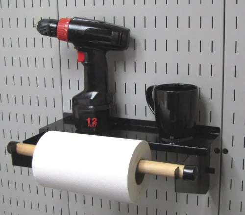 Miniatura 7 de Wall Control 30-WRK-400GB - Organizador de herramientas de tablero de clavijas de metal, soporte de toalla de papel de tablero de clavijas y estante