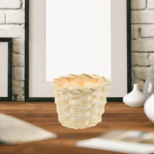Miniatura 4 de Happyyami Paquete de 5 cestas tejidas de bambú pequeños recipientes de almacenamiento redondos para frutas, postres de picnic y organización