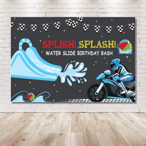 Miniatura 6 de MEHOFOND 7 x 5 pies para niños, tobogán acuático, telón de fondo para fiesta de cumpleaños, fiesta de piscina, motocross, bday, verano, natación