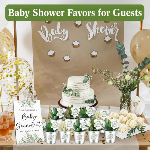 Miniatura 7 de Fulmoon 151 piezas de regalos de baby shower para invitados incluyen 1 letrero de vegetación, 50 etiquetas de reloj para suculentas, 50 cubos