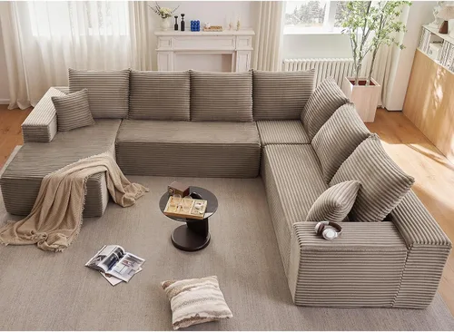 Miniatura 15 de Sofá modular de nube de 140 pulgadas para sala de estar, sofá modular de asiento profundo, juego de sofás de pana grandes y cómodos con espuma