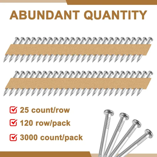 Miniatura 4 de Zonon 3000 clavos para colgar vigas de 1-1/2 pulgadas x 131 pulgadas, cinta de papel galvanizado de mango liso para enmarcar clavos para conector