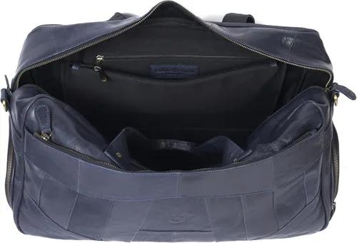 Miniatura 3 de Aaron Leather Goods - Bolsa de viaje de cuero para hombre con 2 compartimentos para zapatos debajo del asiento, Azul marino, Estilo clásico