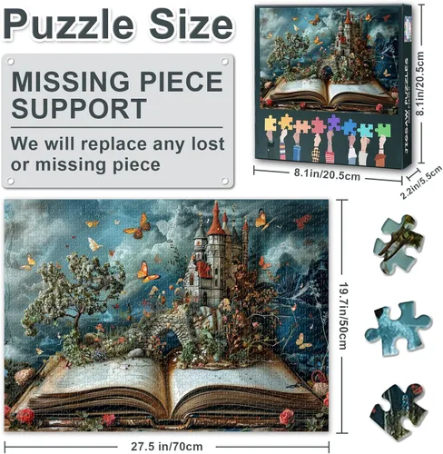Miniatura 4 de Rompecabezas para adultos, mundo de fantasía, dentro del libro, rompecabezas de flores, conocimiento, mariposa, rompecabezas de castillo
