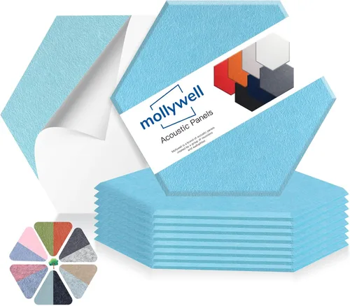 Miniatura 39 de Mollywell Paneles acústicos hexagonales, de alta densidad, insonorizantes, azulejos de fieltro decorativos para reducción de ruido para techos