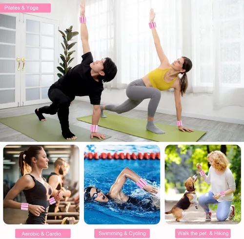 Miniatura 7 de Juego de pesas de muñeca de 2, pesas portátiles para brazos y piernas para mujeres y hombres, pesas ajustables de muñeca y tobillo para caminar, Rosa