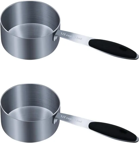 Miniatura 8 de LEIFENY 1 taza medidora individual de 3/4 tazas (6.0 fl oz, 6 onzas) con agarre de silicona negra, cucharada individual de acero inoxidable