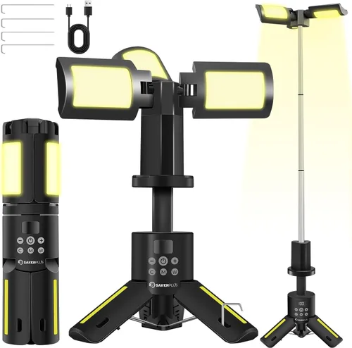 Miniatura 8 de SakerPlus Luz portátil para campamento, linterna telescópica de campamento de 14000 mAh con fuente de alimentación recargable, lámparas magnéticas