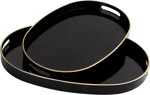 Miniatura 13 de MAONAME - Bandejas de servir azules con asas, bandeja decorativa ovalada para mesa de café, juego de bandejas anidadas de 2, bandeja de tocador