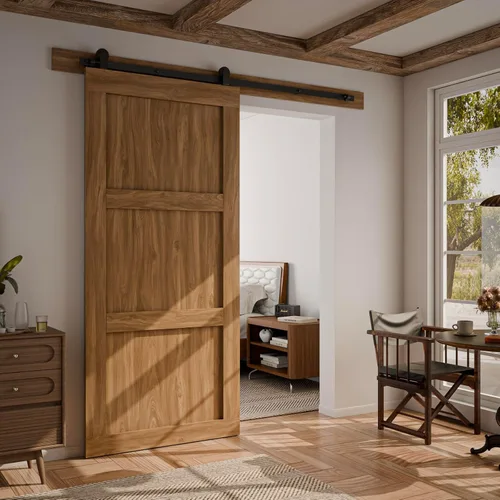 Miniatura 3 de CCJH - Kit de herrajes para puerta corrediza de granero de 10pies, resistente, suave y silencioso, fácil de instalar, p/paneles de puerta indiv.