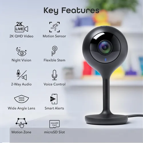 Miniatura 2 de Geeni Look 2K 4MP Cámara de seguridad inteligente para interiores – 1440p Ultra HD WiFi Monitor para mascotas y bebés con audio de 2 vías, zonas