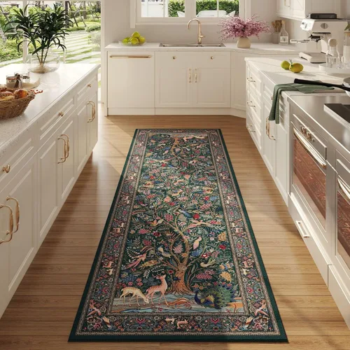 Miniatura 9 de Rugcomf Alfombra de pasillo lavable para cocina 2'6''x8' Alfombra de pasillo para entrada interior floral antideslizante alfombra suave para Azul