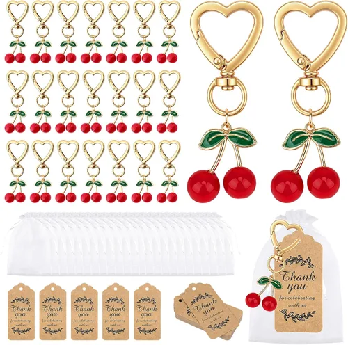Dreamtop Llavero de cereza para fiesta, 24 juegos de llaveros de cerezas, regalos de fiesta de Navidad, regalo de agradecimiento, accesorios para