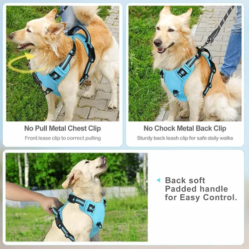 Miniatura 4 de Arnés para perro sin tirones, chaleco táctico verde XL, arnés extra grande de nailon 900D resistente con asas de fácil control, chaleco acolchado