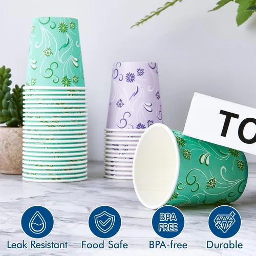 Miniatura 5 de TV TOPVALUE Paquete de 1200 vasos de papel desechables, paquete de 600 tazas de café espresso blanco de 4 onzas y 600 vasos coloridos para enjuague