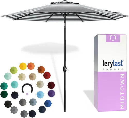 Miniatura 39 de Midtown Umbrellas 10 años sin decoloración, 6 pies, tela de poliéster roja a prueba de rayos UV, sombrilla para patio al aire libre, marco