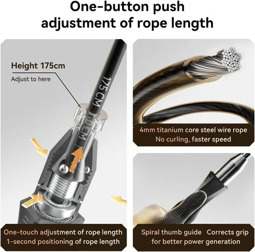 Miniatura 4 de Cuerda de saltar pesada, doble rodamiento suave velocidad de rotación suave, longitud ajustable de un botón para hombres y mujeres, entrenamiento