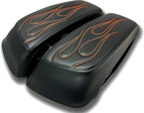 Miniatura 12 de 2014-2023 Fundas de tapa de alforja premium Flame para Harley Davidson Negro